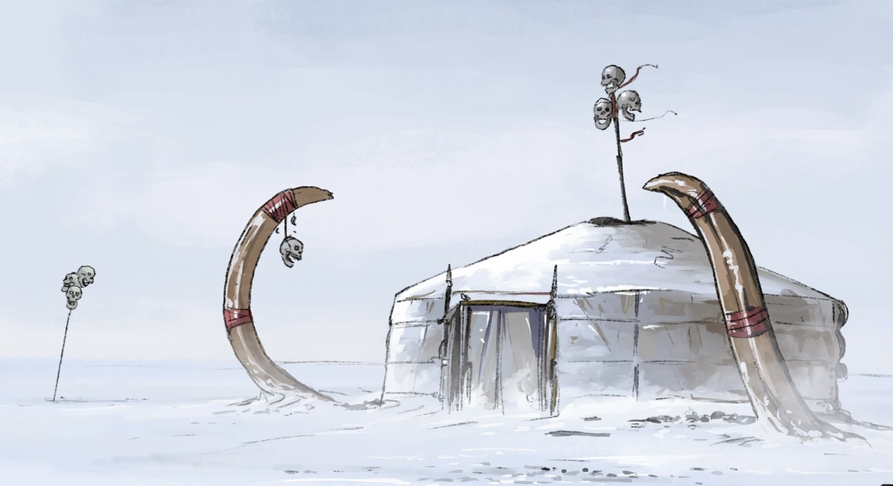 Mamutagyarakkal körülölelt dering jurta