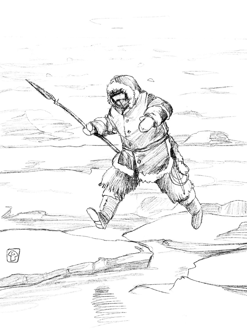 Jégtáblák közt ugráló tenjak vadász